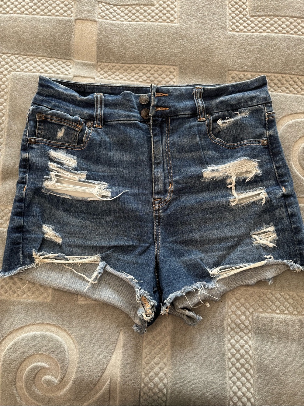 American Eagle High-Rise Shortie Distressed Denim Shorts.